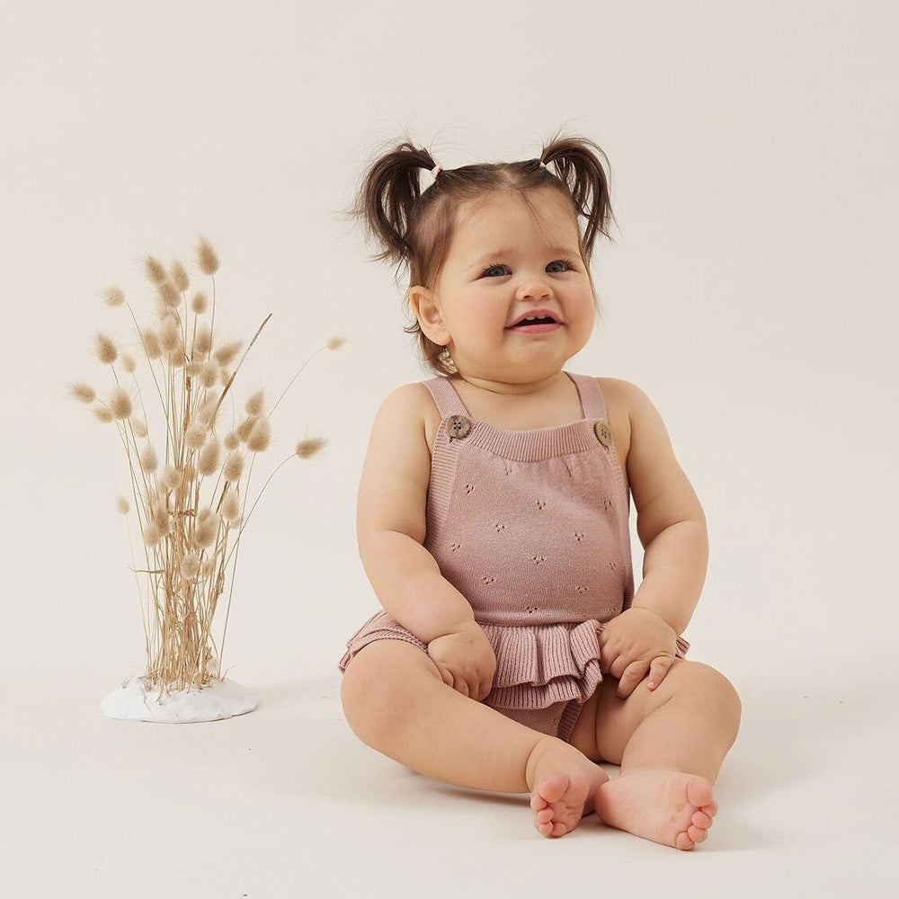 ASTER & OAK / Rosette Ruffle Knit Romper_Rose(1y,2y)